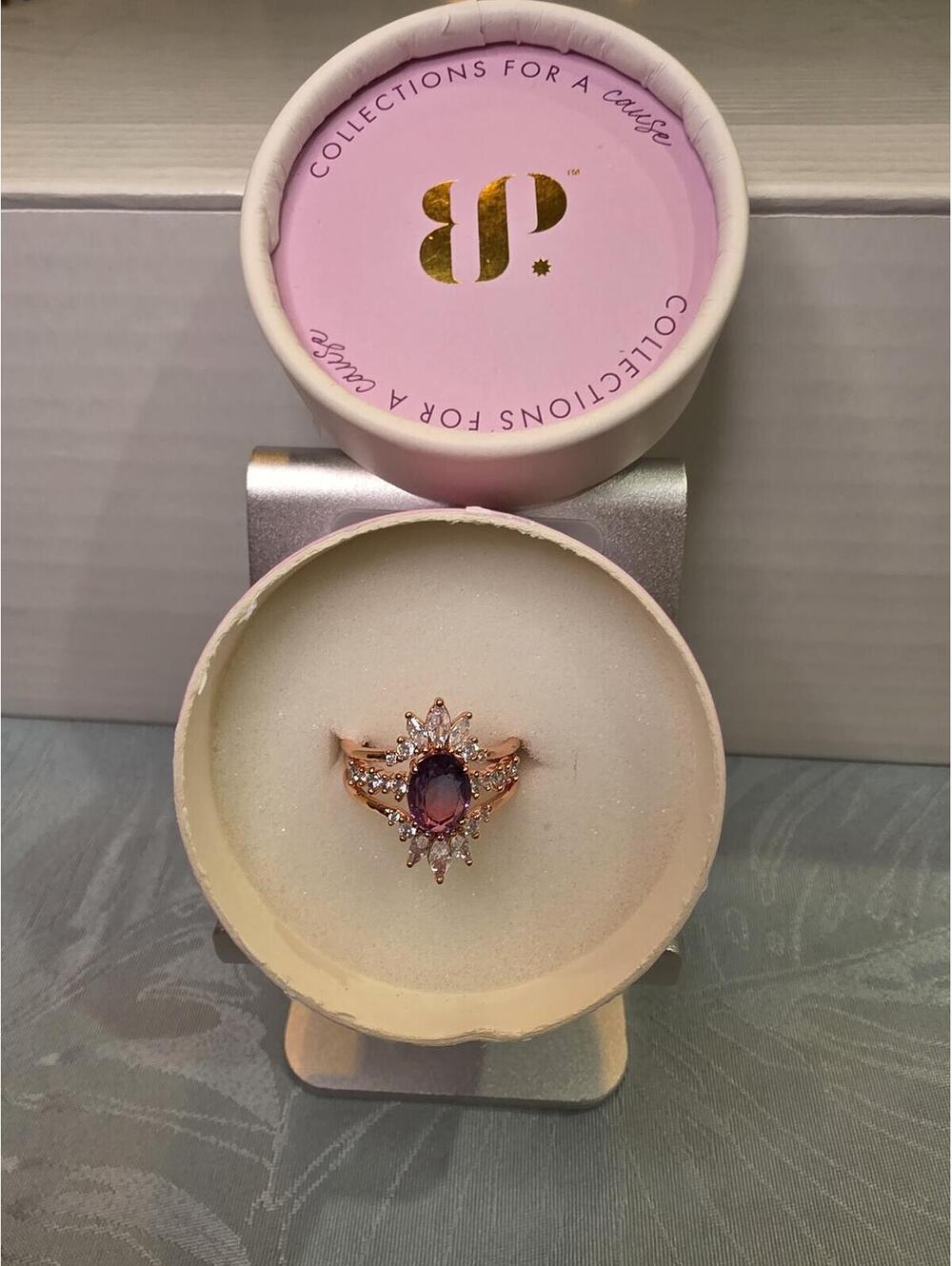 Sparkling Survivor Rose Gold Plated Ring with Lab Created Blue Purple  Size 8
